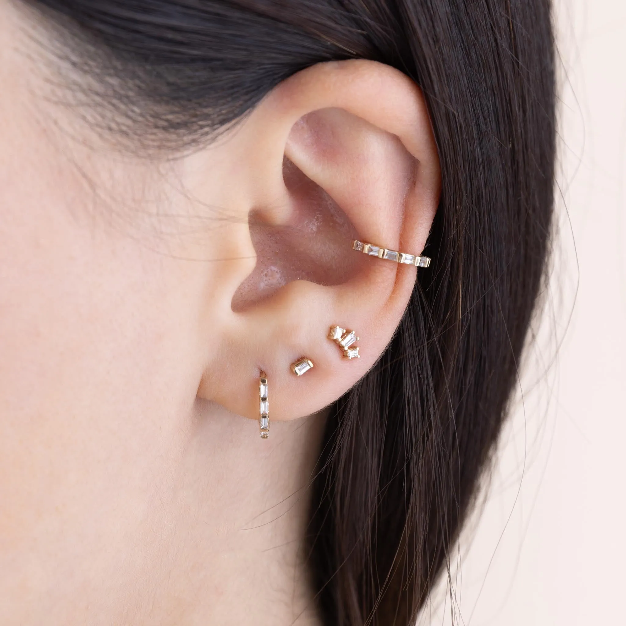 14k Tapered Baguette Diamond Fan Studs