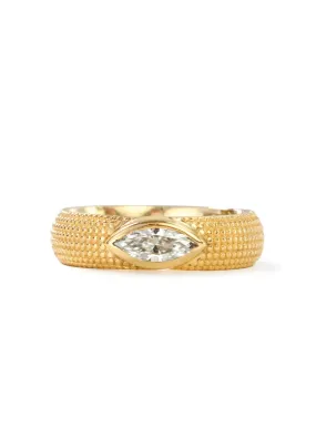 14K Textured Gold w/Center Marquis White Diamond