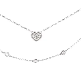 14K White Gold - Heart Shaped Diamonds By The Yard Necklace - J35174