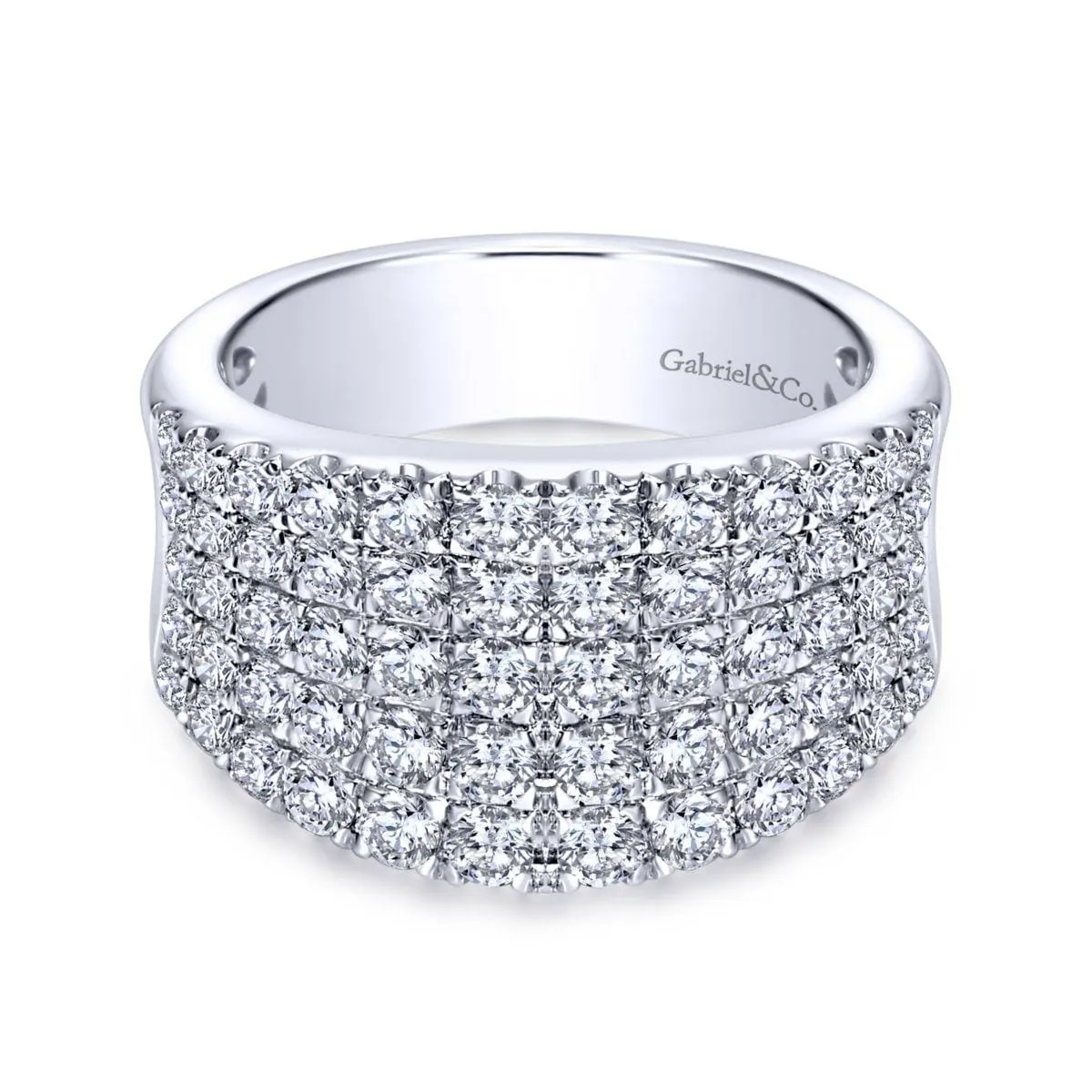 14K White Gold Wide Band Pavé Diamond Ring