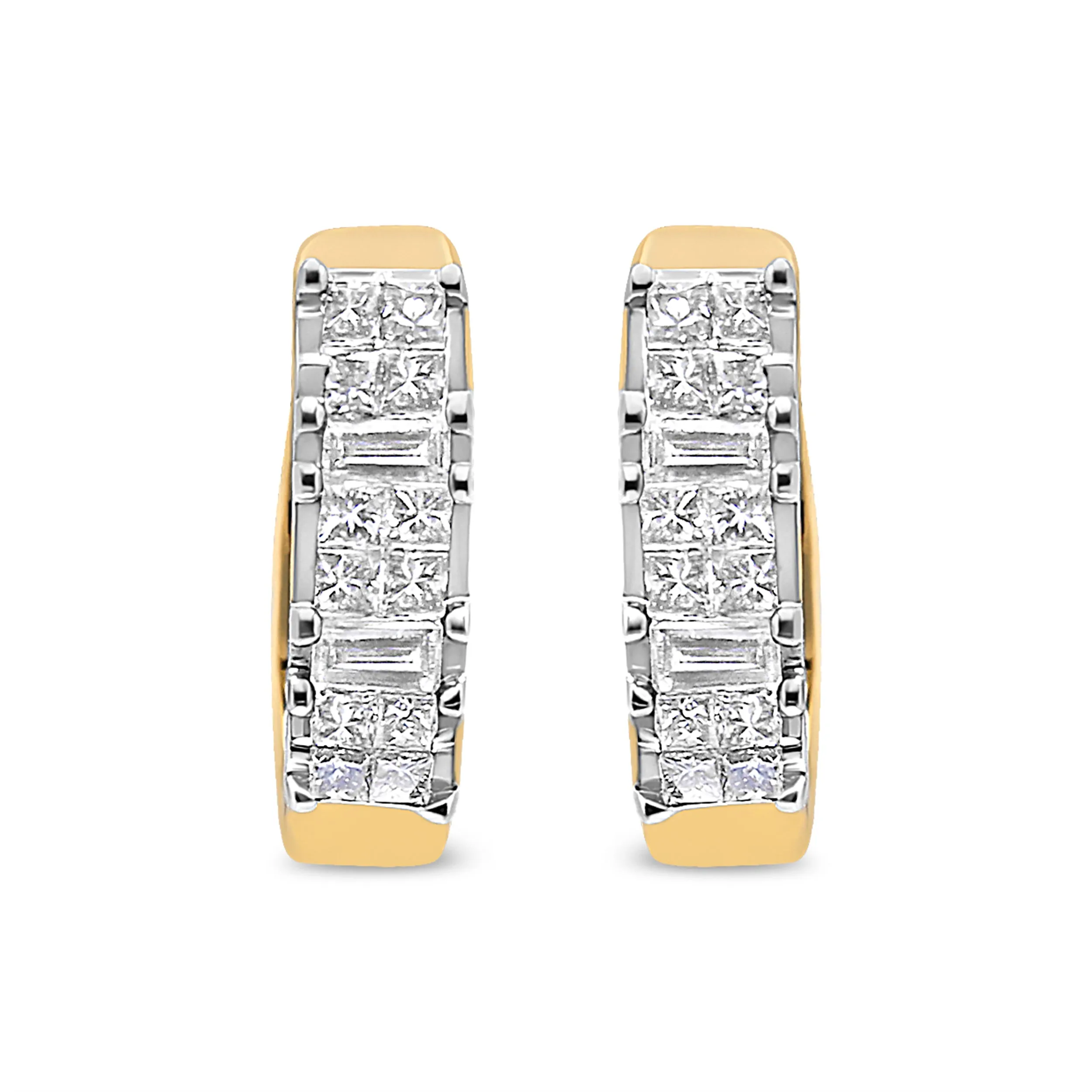 14K Yellow Gold 1/2 Cttw Princess & Baguette-Cut Diamond Invisible-Set U-Hoop Earrings