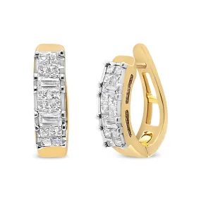 14K Yellow Gold 1/2 Cttw Princess & Baguette-Cut Diamond Invisible-Set U-Hoop Earrings