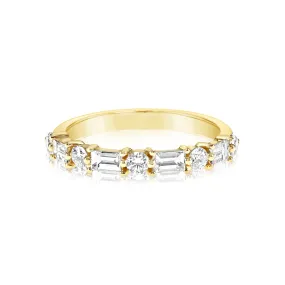 14K Yellow Gold Baguette and Round Diamond Shared Prong Ring (.72ctw)
