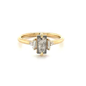 14ky .85ct Baguette Salt & Pepper with Baguette and Round Accents 5-Stone Diamond Ring