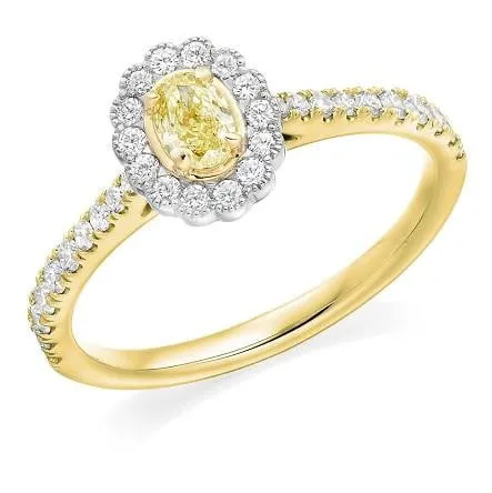 18K Gold Halo & Yellow Diamond Engagement Ring 0.65 Carat