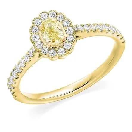 18K Gold Halo & Yellow Diamond Engagement Ring 0.65 Carat