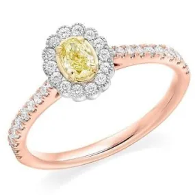 18K Gold Halo & Yellow Diamond Engagement Ring 0.65 Carat