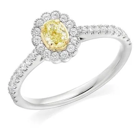 18K Gold Halo & Yellow Diamond Engagement Ring 0.65 Carat