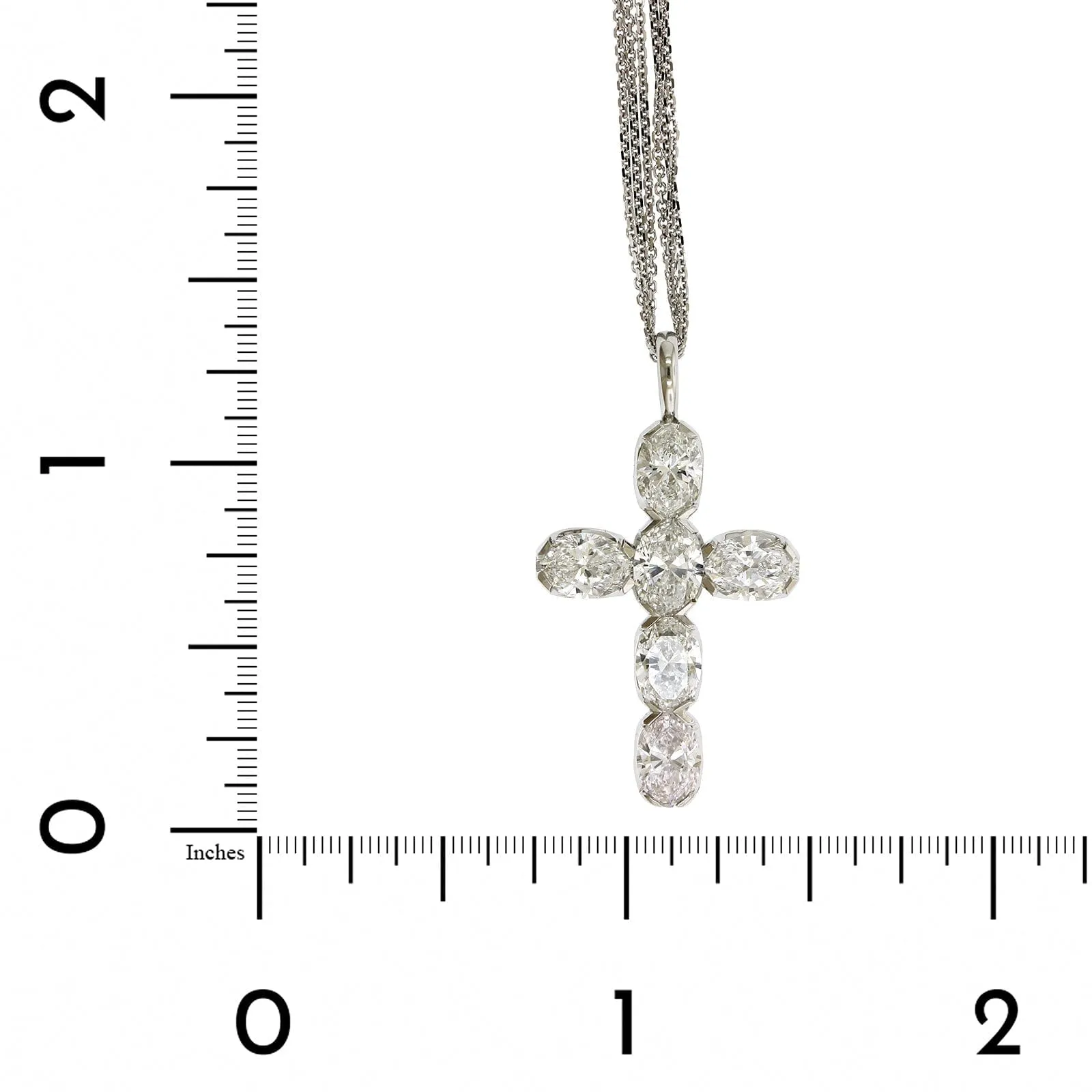 18K White Gold Oval Cut Diamond Cross Pendant