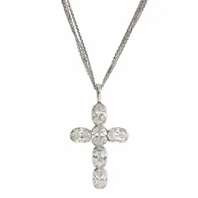 18K White Gold Oval Cut Diamond Cross Pendant