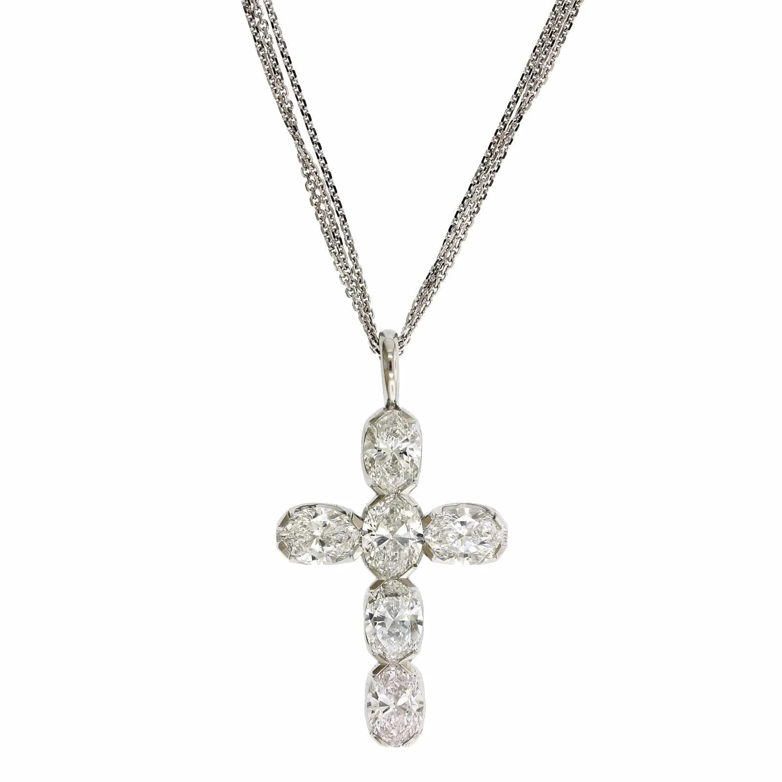 18K White Gold Oval Cut Diamond Cross Pendant