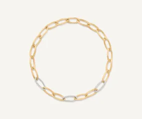 18K Yellow Gold Oval Link Necklace With Pavé Diamond Links