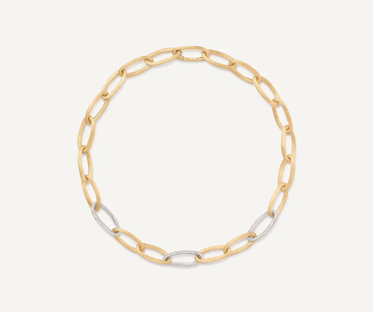 18K Yellow Gold Oval Link Necklace With Pavé Diamond Links