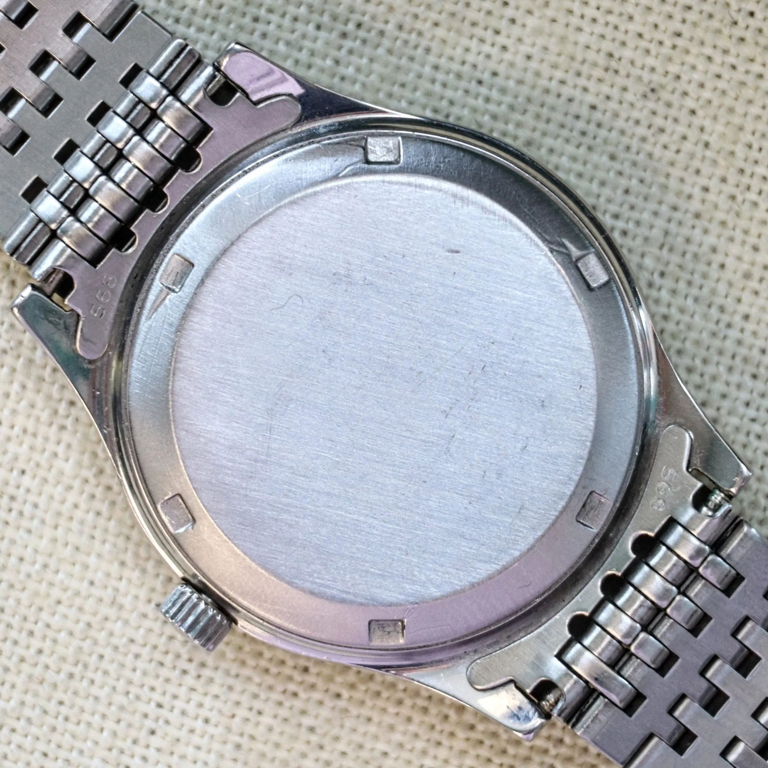 1972 OMEGA Automatic Watch Day/Date Blue Textured Dial Wristwatch Ref. 1660120 ALL S.S. Original Bracelet