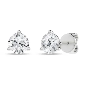 2 Carat Round Lab Grown Diamond 14K Gold 3 Prong Martini Solitaire Stud Earrings