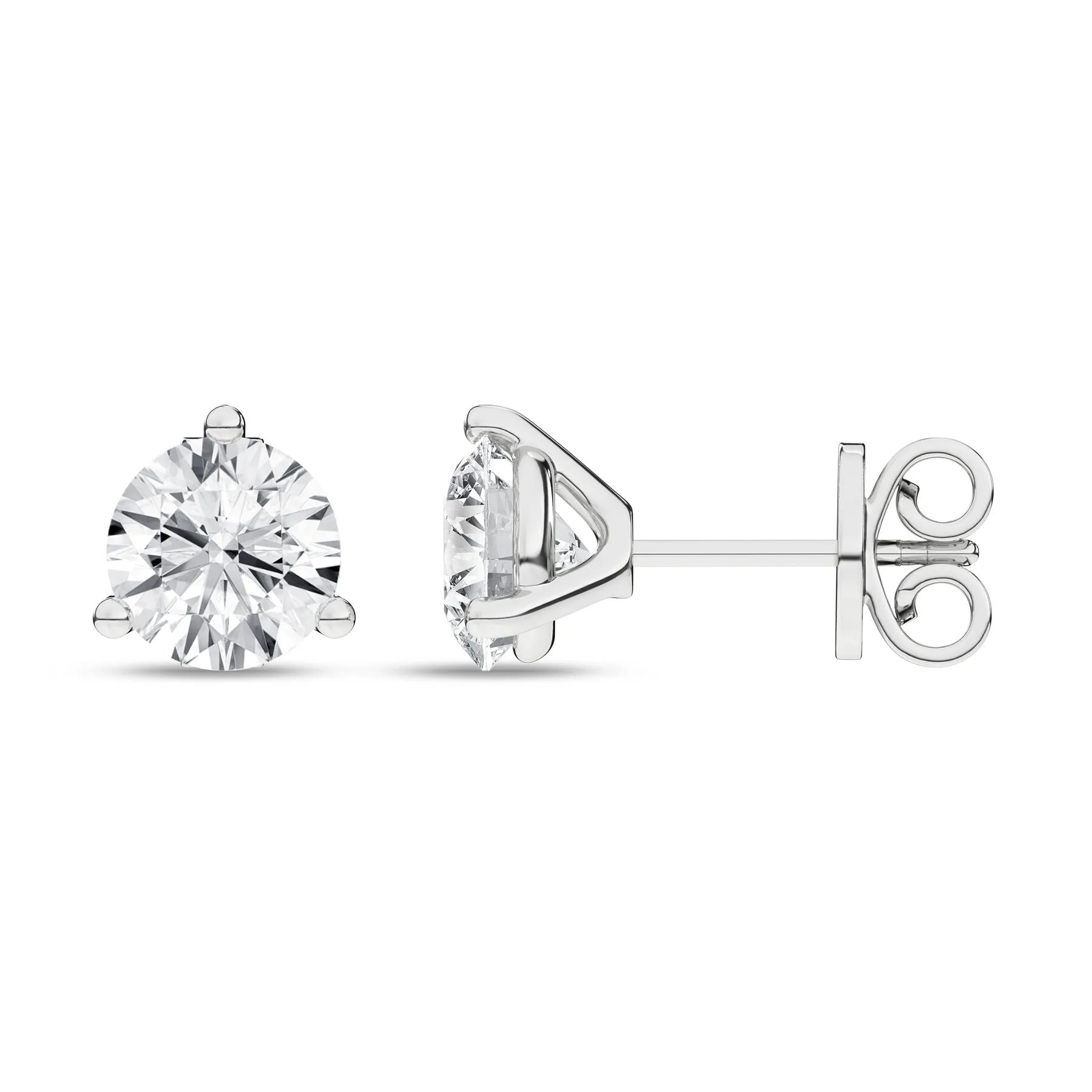 2 Carat Round Lab Grown Diamond 14K Gold 3 Prong Martini Solitaire Stud Earrings