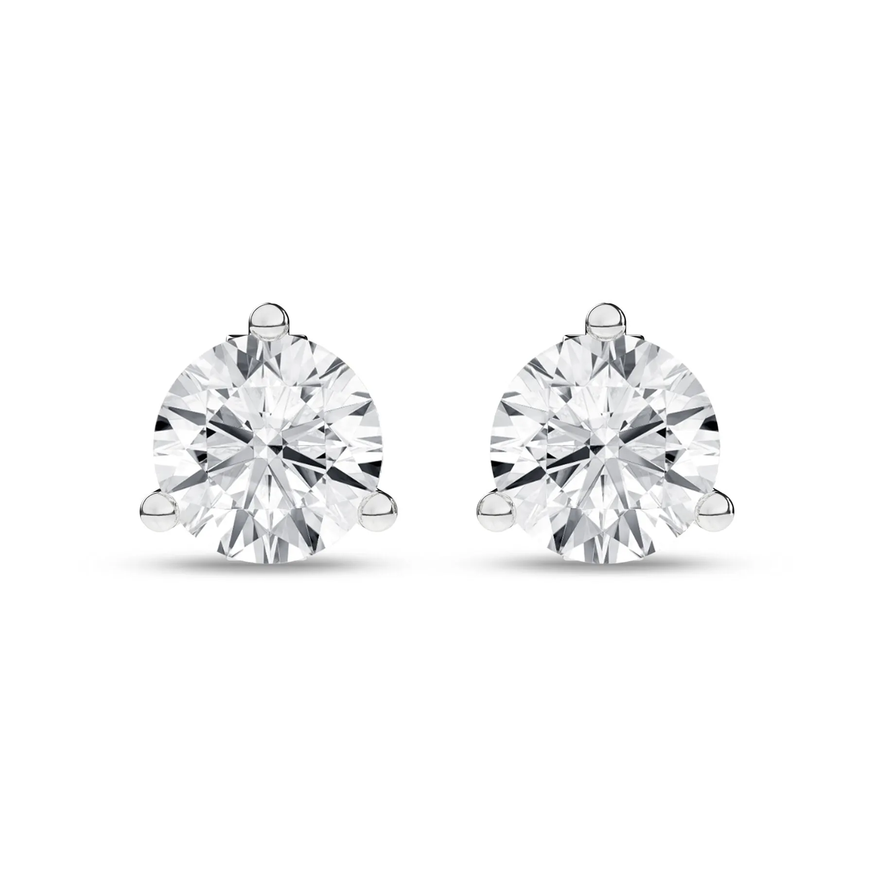2 Carat Round Lab Grown Diamond 14K Gold 3 Prong Martini Solitaire Stud Earrings