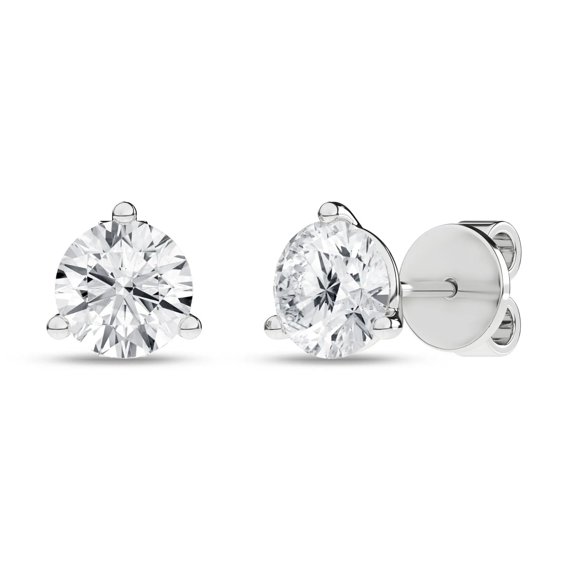 2 Carat Round Lab Grown Diamond 14K Gold 3 Prong Martini Solitaire Stud Earrings