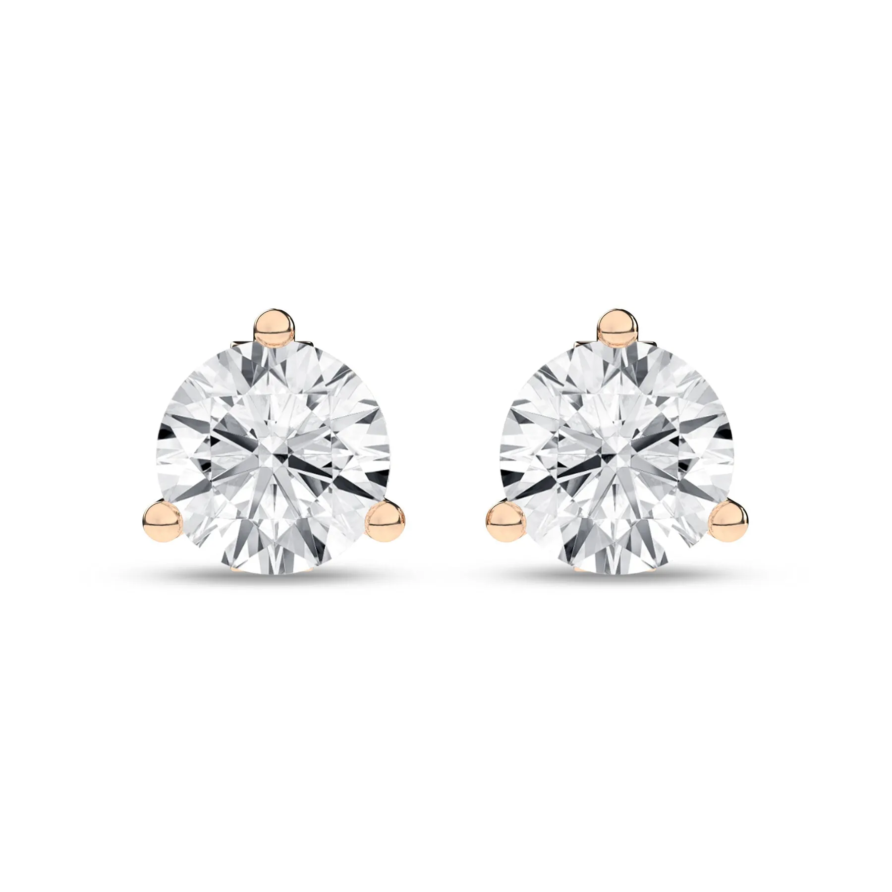 2 Carat Round Lab Grown Diamond 14K Gold 3 Prong Martini Solitaire Stud Earrings