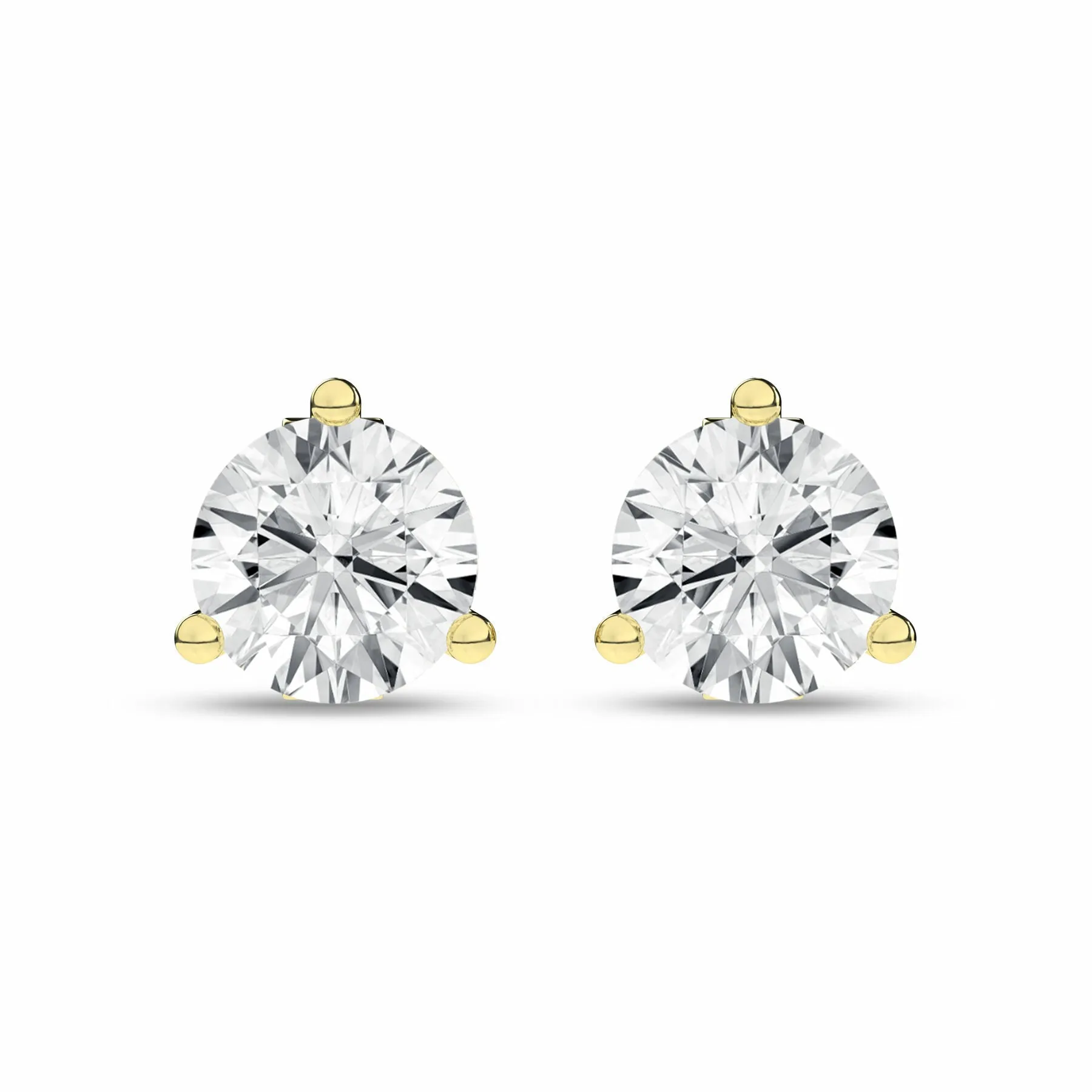 2 Carat Round Lab Grown Diamond 14K Gold 3 Prong Martini Solitaire Stud Earrings