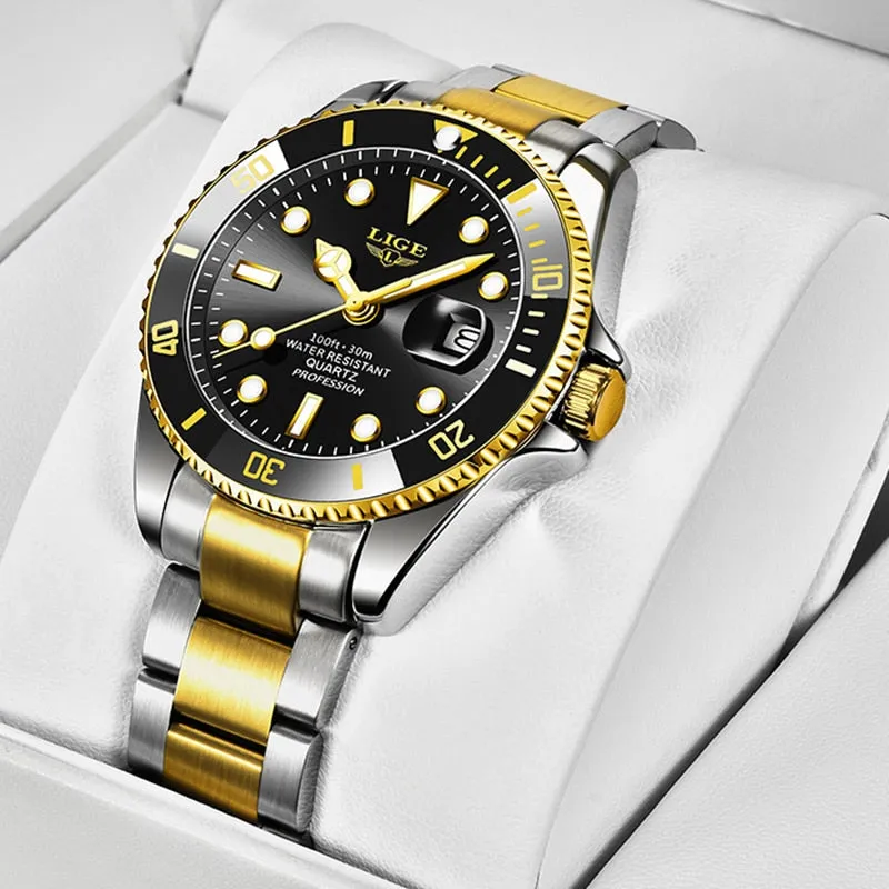 2022 New LIGE Mens Watches Fashion Business Waterproof Quartz Wrist Watch Men Top Brand Luxury Stainless Steel Sport Clock Male