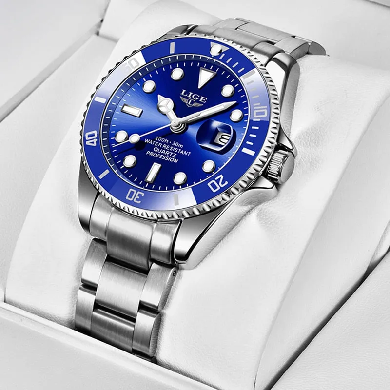 2022 New LIGE Mens Watches Fashion Business Waterproof Quartz Wrist Watch Men Top Brand Luxury Stainless Steel Sport Clock Male