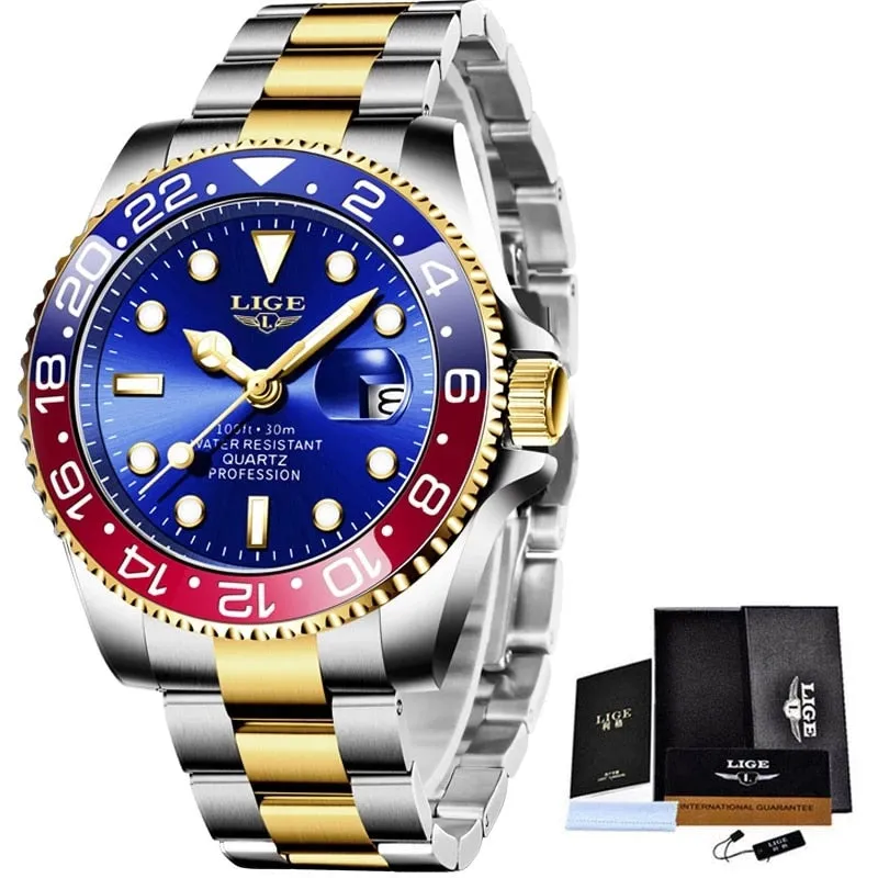 2022 New LIGE Mens Watches Fashion Business Waterproof Quartz Wrist Watch Men Top Brand Luxury Stainless Steel Sport Clock Male