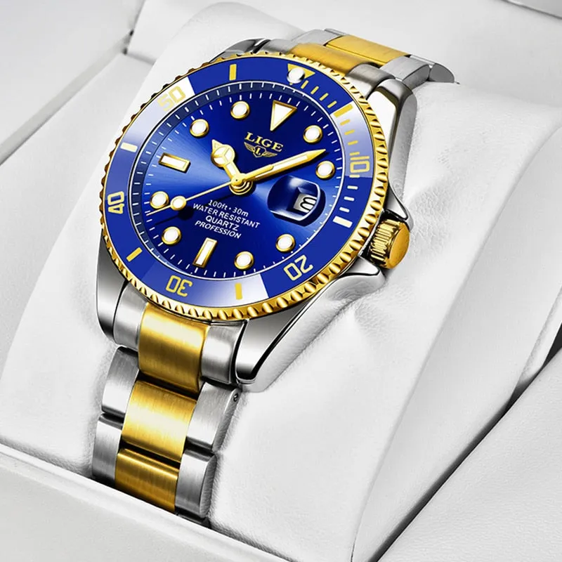2022 New LIGE Mens Watches Fashion Business Waterproof Quartz Wrist Watch Men Top Brand Luxury Stainless Steel Sport Clock Male