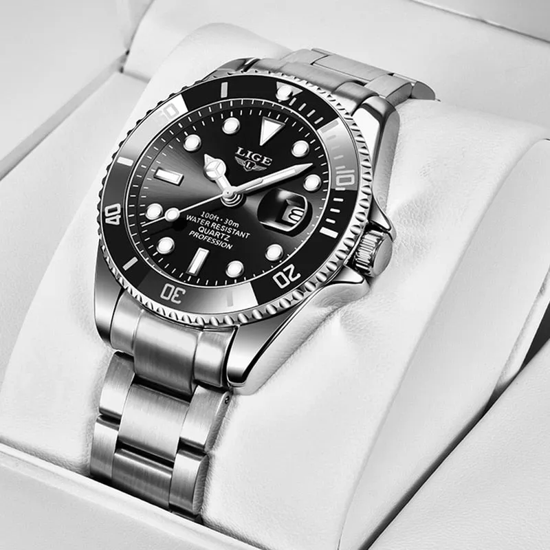 2022 New LIGE Mens Watches Fashion Business Waterproof Quartz Wrist Watch Men Top Brand Luxury Stainless Steel Sport Clock Male