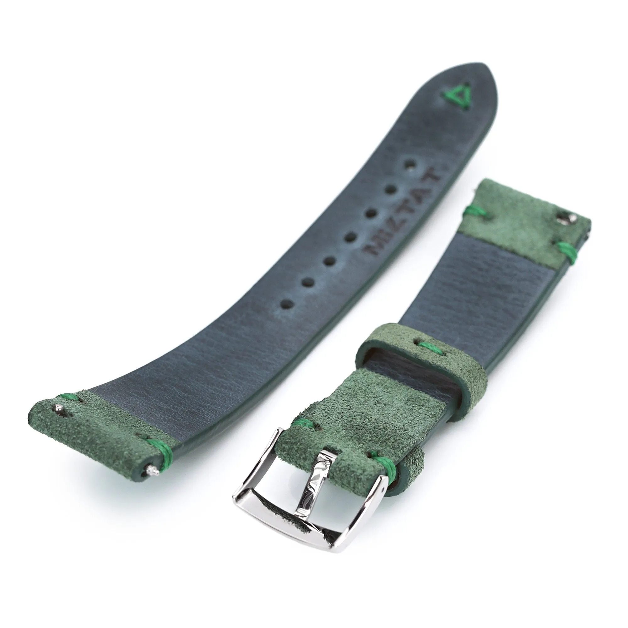 20mm Emerald Green Quick Release Italian Suede Leather Watch Strap, Green St.