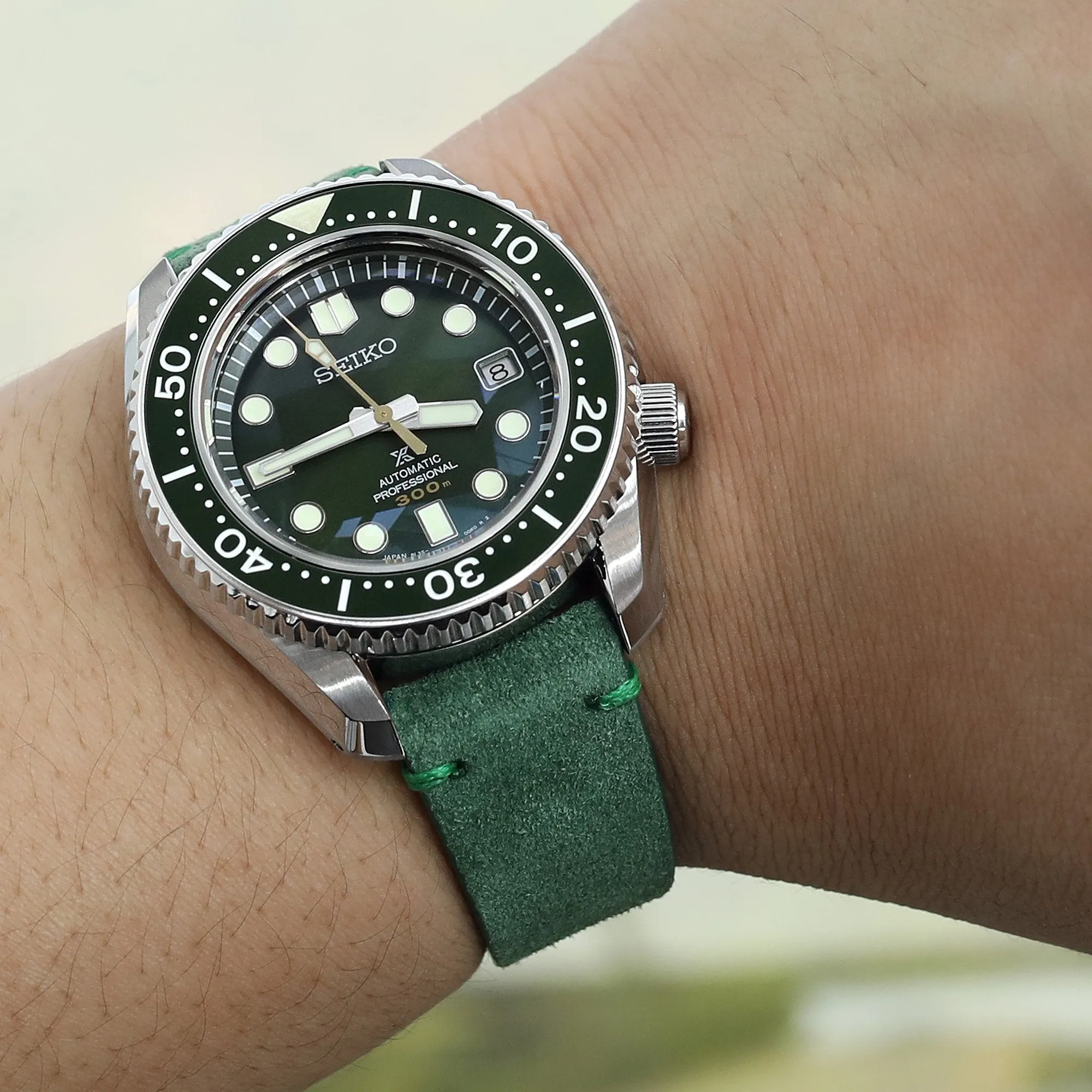 20mm Emerald Green Quick Release Italian Suede Leather Watch Strap, Green St.