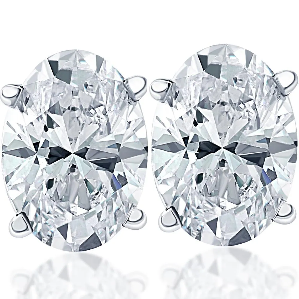 2.37 Ct Lab Grown Oval Diamond Studs 14k White Gold Earrings