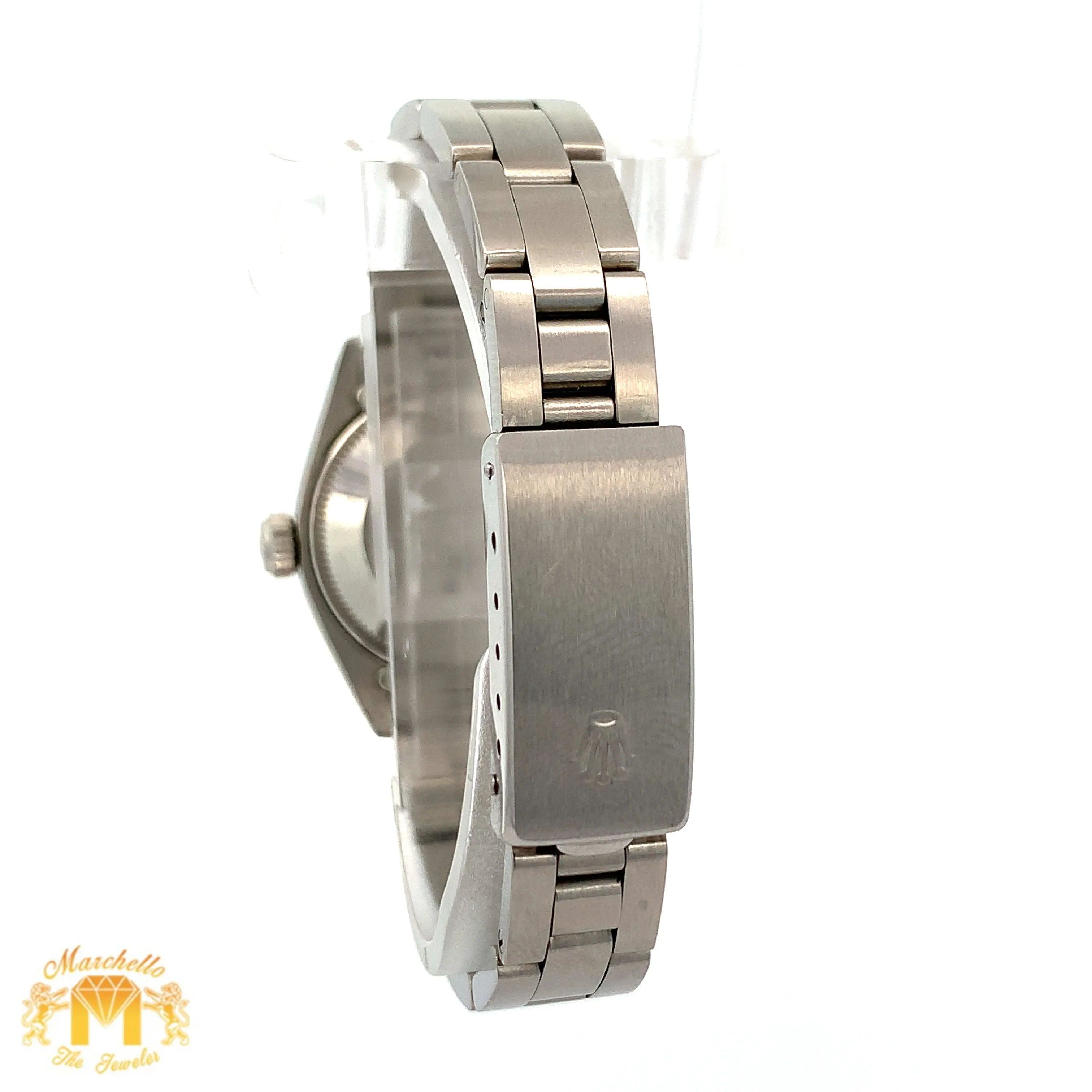 26mm Ladies`Rolex Watch with Stainless Steel Oyster Bracelet (blue mother of pearl (MOP) diamond dial, smooth bezel)