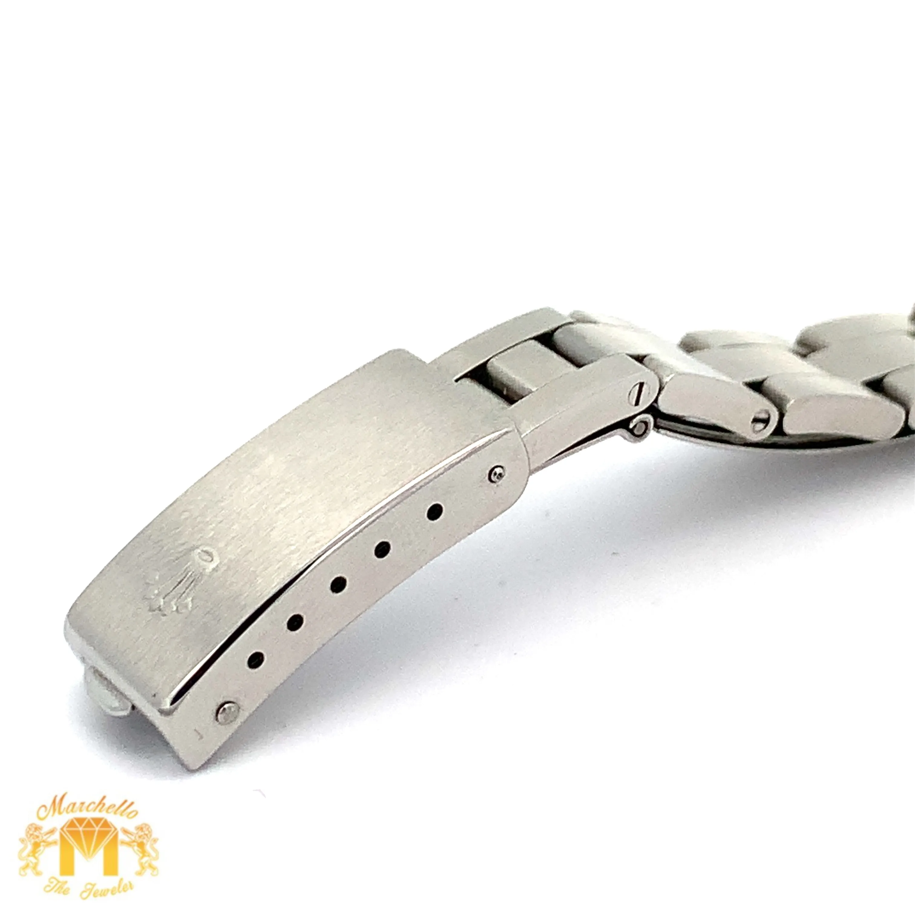 26mm Ladies`Rolex Watch with Stainless Steel Oyster Bracelet (blue mother of pearl (MOP) diamond dial, smooth bezel)