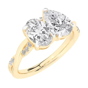 2ctw Pear and Oval Lab Grown Diamond Toi et Moi Yellow Gold Twist Band Engagement Ring - Size 5