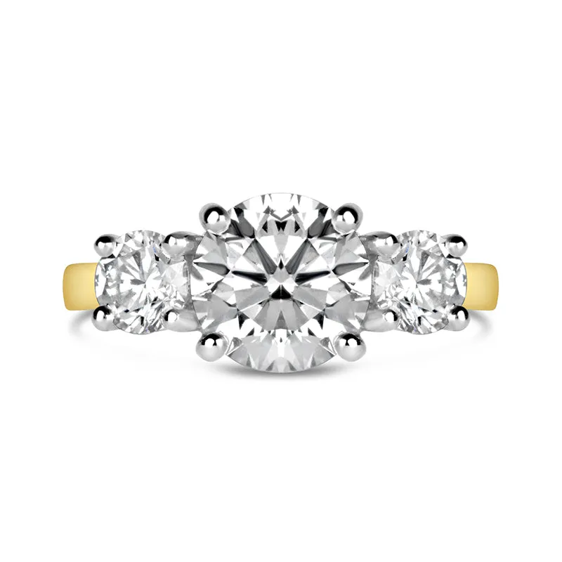 3 Stone Round Brilliant Solitaire Engagement Ring 3ct