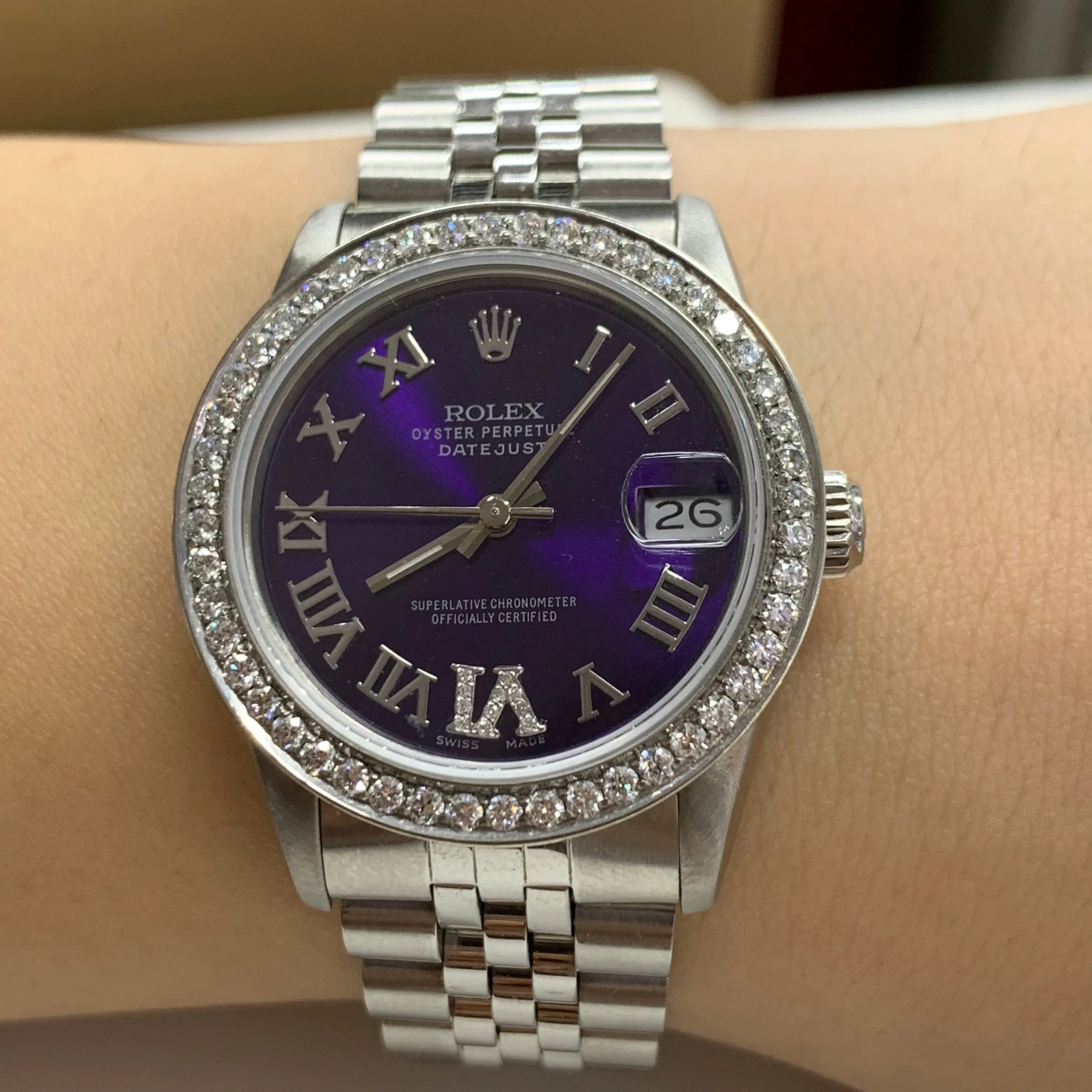 31mm Rolex Watch with Stainless Steel Jubilee Bracelet (custom diamond bezel)