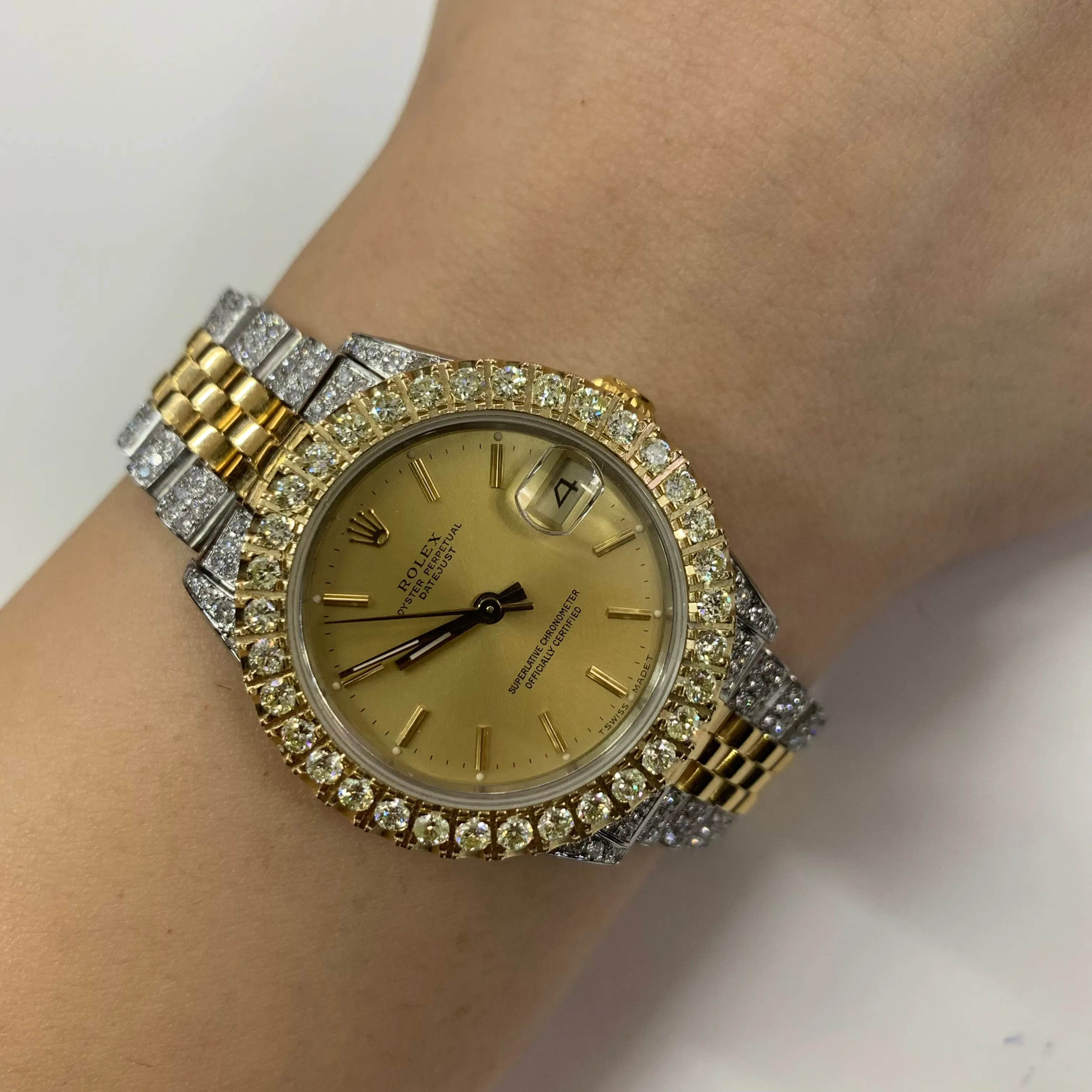 31mm Rolex Watch with Two-Tone Jubilee Diamond Bracelet (custom diamond bezel)