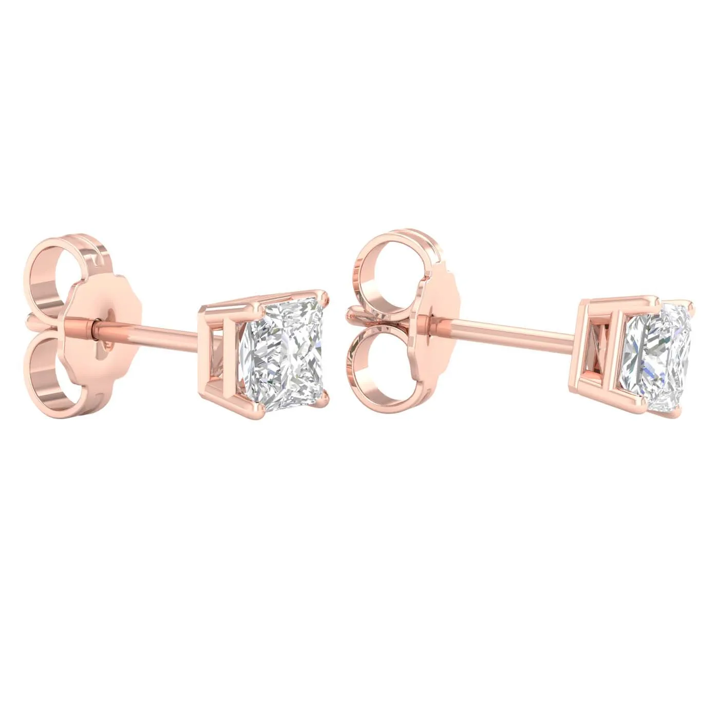 3/4 Carat Princess Lab Grown Diamond 14K Gold Solitaire Stud Earrings