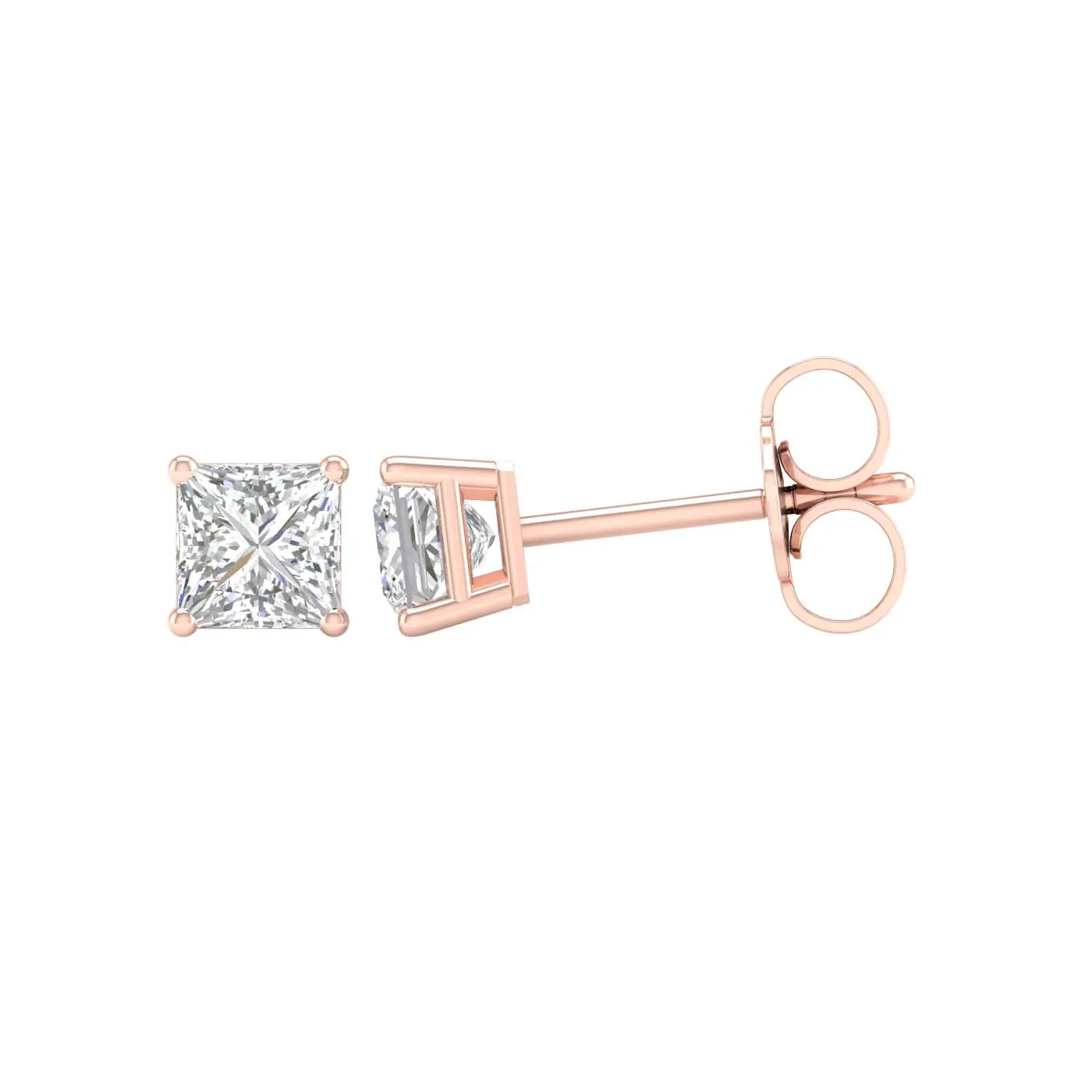 3/4 Carat Princess Lab Grown Diamond 14K Gold Solitaire Stud Earrings