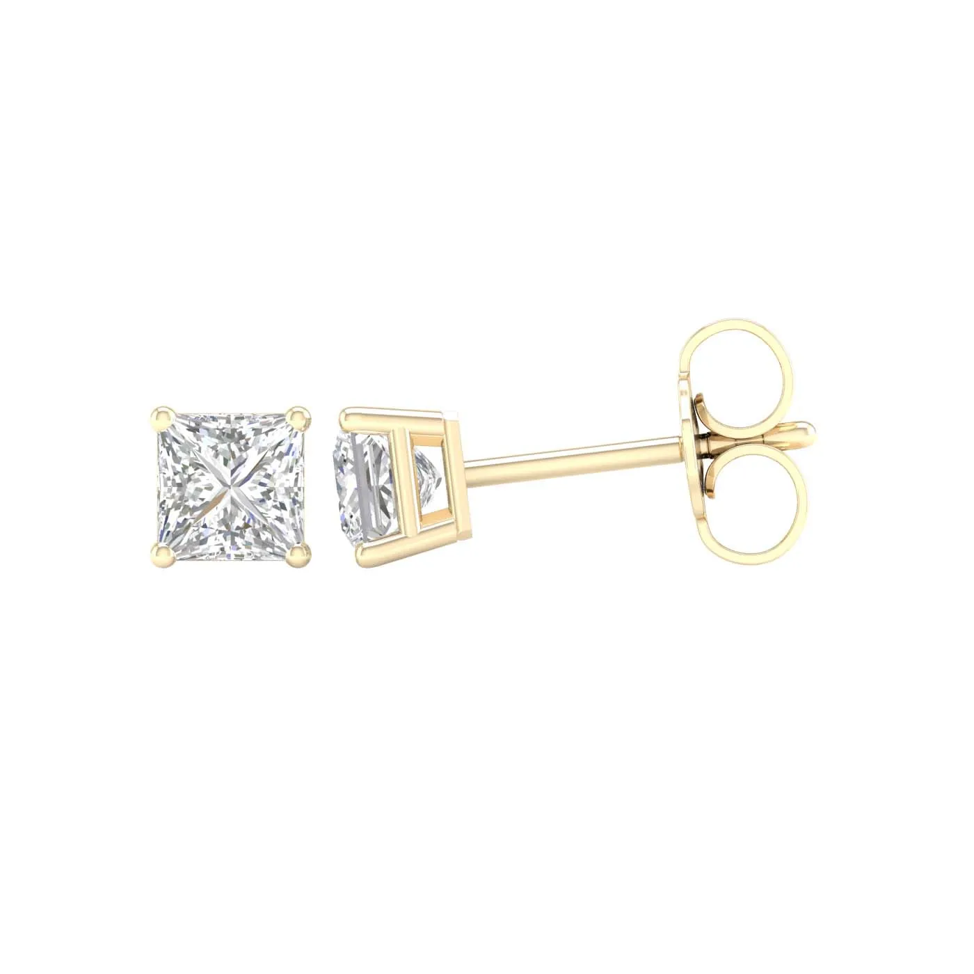 3/4 Carat Princess Lab Grown Diamond 14K Gold Solitaire Stud Earrings