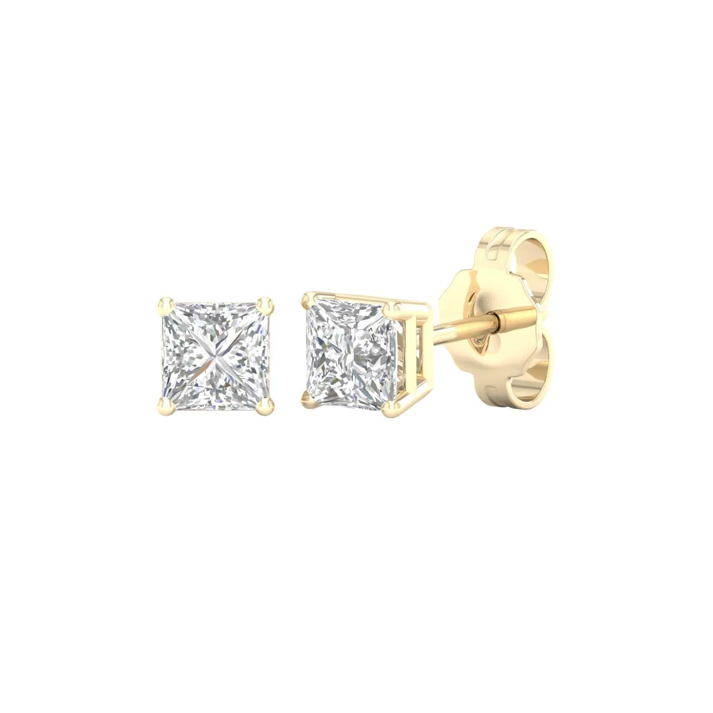 3/4 Carat Princess Lab Grown Diamond 14K Gold Solitaire Stud Earrings
