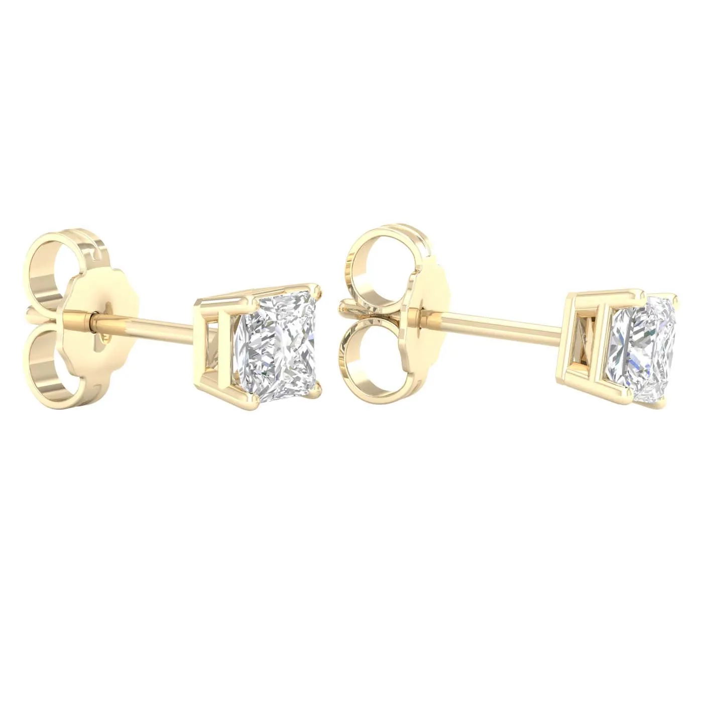 3/4 Carat Princess Lab Grown Diamond 14K Gold Solitaire Stud Earrings
