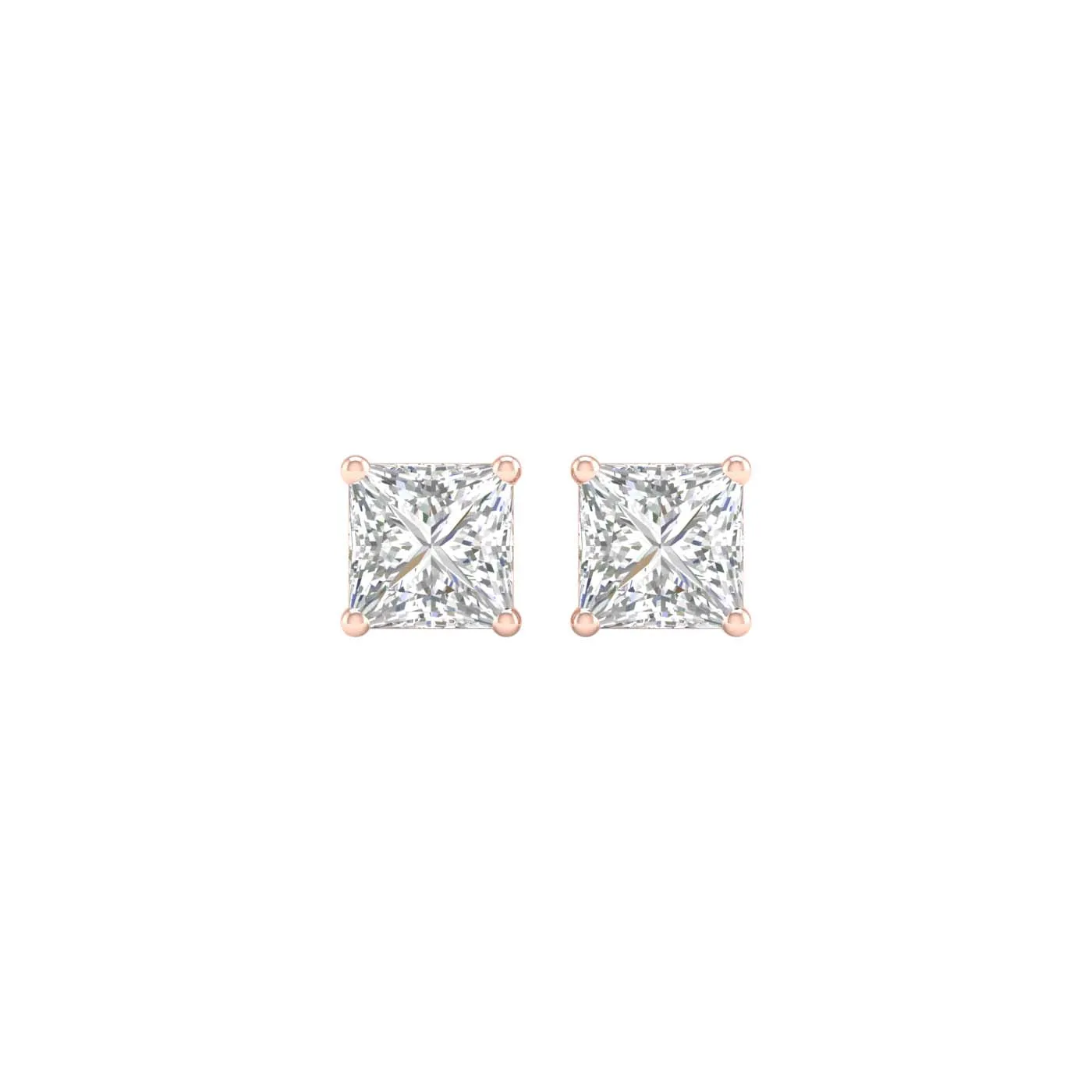 3/4 Carat Princess Lab Grown Diamond 14K Gold Solitaire Stud Earrings
