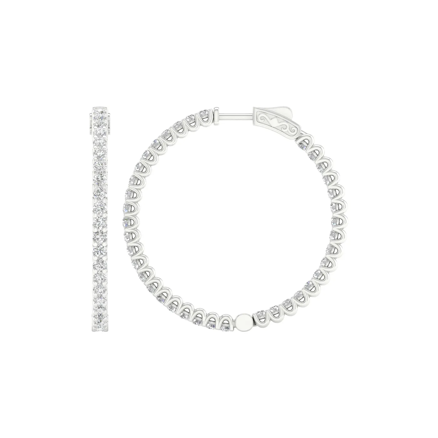 4 Carat Round Lab Grown Diamond 14K Gold Inside Out Hoop Earrings