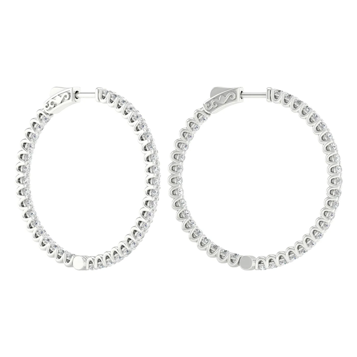 4 Carat Round Lab Grown Diamond 14K Gold Inside Out Hoop Earrings