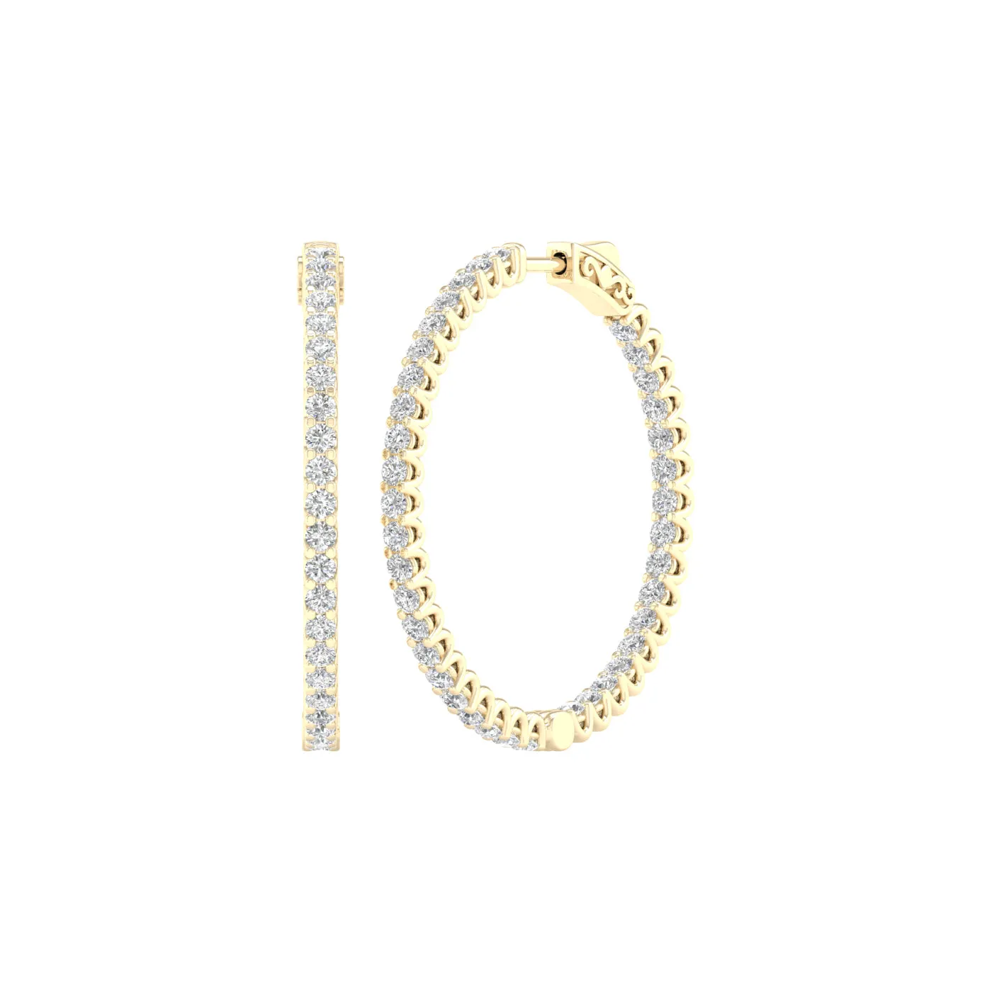 4 Carat Round Lab Grown Diamond 14K Gold Inside Out Hoop Earrings