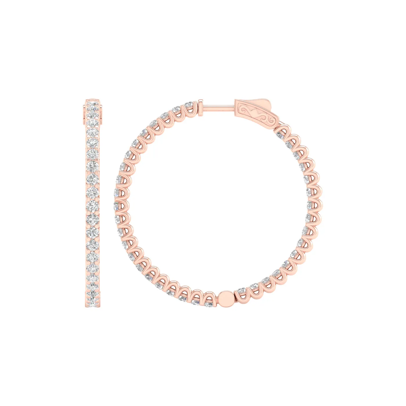 4 Carat Round Lab Grown Diamond 14K Gold Inside Out Hoop Earrings