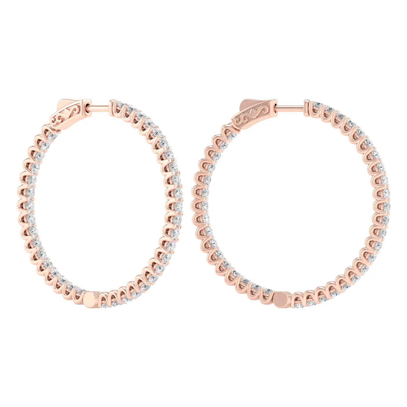 4 Carat Round Lab Grown Diamond 14K Gold Inside Out Hoop Earrings