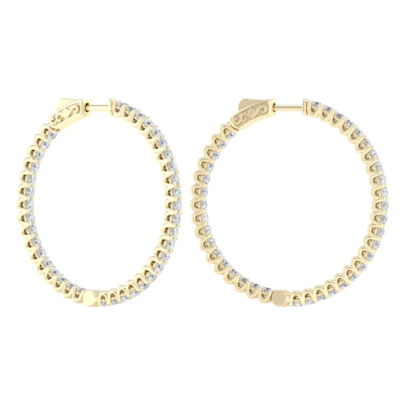 4 Carat Round Lab Grown Diamond 14K Gold Inside Out Hoop Earrings